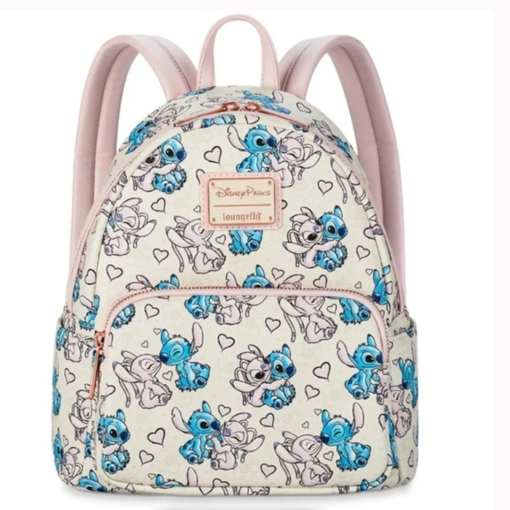 Loungefly Disney Parks Mini Backpack Stitch & Angel Valentines‎ Day Rose Gold